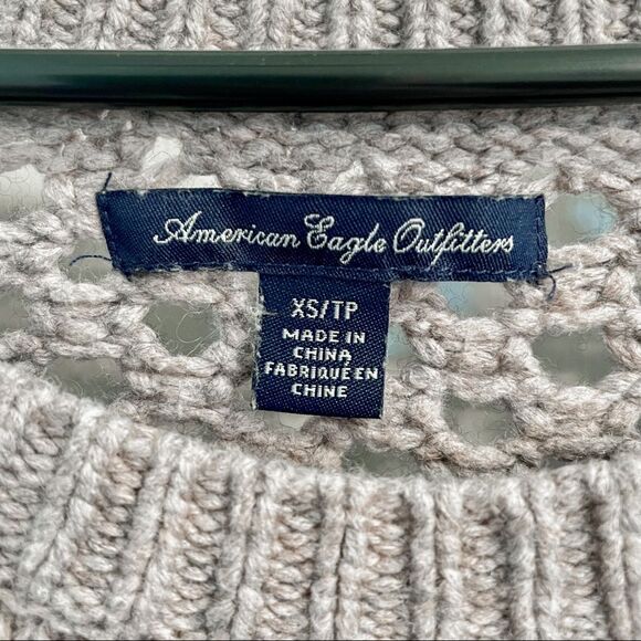 American Eagle Cable Knit Sweater | Cotton Wool Blend | Neutral Cozy Cottagecore - Picture 3 of 4